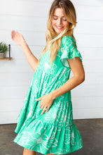 Load image into Gallery viewer, Emerald Green Floral Dolman Sleeve Babydoll Dress
