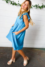 Load image into Gallery viewer, Sky Blue Babydoll Ruffle V Neck Crepe Dress
