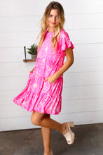 Load image into Gallery viewer, Bright Pink Floral Dolman Sleeve Babydoll Dress
