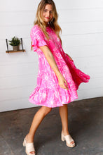 Load image into Gallery viewer, Bright Pink Floral Dolman Sleeve Babydoll Dress
