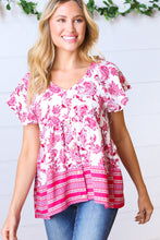 Load image into Gallery viewer, Fuchsia Paisley Babydoll Button Down Woven Top
