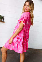 Load image into Gallery viewer, Bright Pink Floral Dolman Sleeve Babydoll Dress
