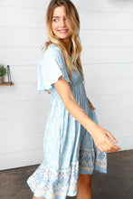 Load image into Gallery viewer, Light Blue Paisley Fit and Flare Smocked Midi Dress
