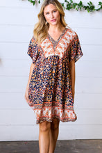 Load image into Gallery viewer, Navy &amp; Orange Paisley Dolman V Neck Dress
