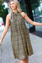 Load image into Gallery viewer, Embrace Joy Black &amp; Gold Foil Animal Print Halter Lined Holiday Dress
