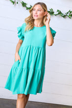 Load image into Gallery viewer, Turquoise Smocked Ruffle Sleeve Tiered Dress
