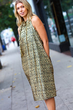 Load image into Gallery viewer, Embrace Joy Black &amp; Gold Foil Animal Print Halter Lined Holiday Dress
