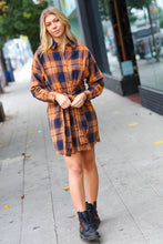 Load image into Gallery viewer, Navy &amp; Rust Plaid Flannel Button Down Waist Tie Dress
