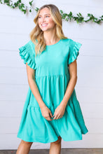 Load image into Gallery viewer, Turquoise Smocked Ruffle Sleeve Tiered Dress
