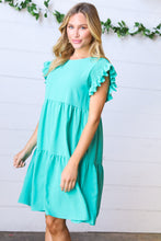 Load image into Gallery viewer, Turquoise Smocked Ruffle Sleeve Tiered Dress
