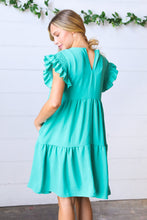 Load image into Gallery viewer, Turquoise Smocked Ruffle Sleeve Tiered Dress
