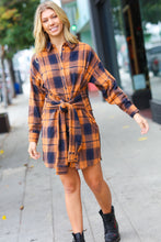 Load image into Gallery viewer, Navy &amp; Rust Plaid Flannel Button Down Waist Tie Dress
