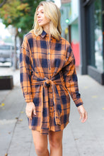 Load image into Gallery viewer, Navy &amp; Rust Plaid Flannel Button Down Waist Tie Dress
