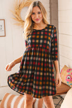 Load image into Gallery viewer, Multicolor Plaid Lined Knit Babydoll Dress
