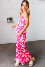 Load image into Gallery viewer, Pink Floral Print Fit and Flare Sleeveless Maxi Dress
