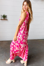 Load image into Gallery viewer, Pink Floral Print Fit and Flare Sleeveless Maxi Dress
