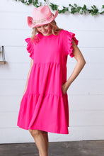 Load image into Gallery viewer, Fuchsia Smocked Ruffle Sleeve Tiered Dress
