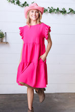 Load image into Gallery viewer, Fuchsia Smocked Ruffle Sleeve Tiered Dress
