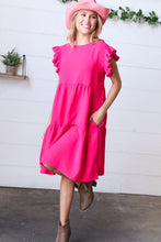 Load image into Gallery viewer, Fuchsia Smocked Ruffle Sleeve Tiered Dress
