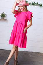 Load image into Gallery viewer, Fuchsia Smocked Ruffle Sleeve Tiered Dress
