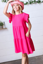 Load image into Gallery viewer, Fuchsia Smocked Ruffle Sleeve Tiered Dress
