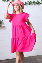 Load image into Gallery viewer, Fuchsia Smocked Ruffle Sleeve Tiered Dress
