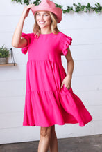 Load image into Gallery viewer, Fuchsia Smocked Ruffle Sleeve Tiered Dress
