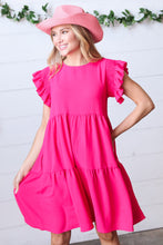 Load image into Gallery viewer, Fuchsia Smocked Ruffle Sleeve Tiered Dress
