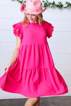 Load image into Gallery viewer, Fuchsia Smocked Ruffle Sleeve Tiered Dress
