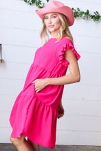 Load image into Gallery viewer, Fuchsia Smocked Ruffle Sleeve Tiered Dress
