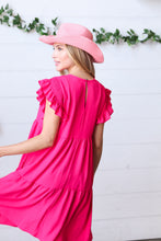 Load image into Gallery viewer, Fuchsia Smocked Ruffle Sleeve Tiered Dress
