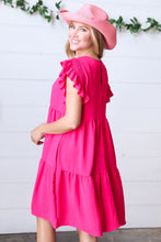 Load image into Gallery viewer, Fuchsia Smocked Ruffle Sleeve Tiered Dress
