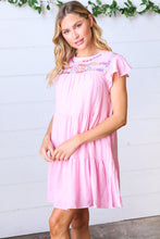 Load image into Gallery viewer, Baby Pink Embroidered Tiered Lined Dress
