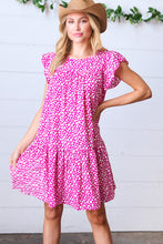 Load image into Gallery viewer, Magenta Animal Print Woven Poplin Ruffle Frill Sleeve Dress
