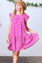 Load image into Gallery viewer, Magenta Animal Print Woven Poplin Ruffle Frill Sleeve Dress
