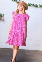 Load image into Gallery viewer, Magenta Animal Print Woven Poplin Ruffle Frill Sleeve Dress
