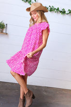 Load image into Gallery viewer, Magenta Animal Print Woven Poplin Ruffle Frill Sleeve Dress
