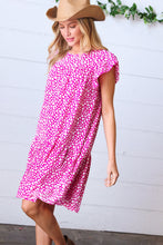 Load image into Gallery viewer, Magenta Animal Print Woven Poplin Ruffle Frill Sleeve Dress
