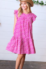 Load image into Gallery viewer, Magenta Animal Print Woven Poplin Ruffle Frill Sleeve Dress
