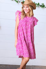 Load image into Gallery viewer, Magenta Animal Print Woven Poplin Ruffle Frill Sleeve Dress
