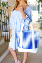 Load image into Gallery viewer, Royal Blue Stripe Structured Large Canvas Tote
