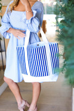 Load image into Gallery viewer, Royal Blue Stripe Structured Large Canvas Tote
