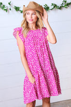 Load image into Gallery viewer, Magenta Animal Print Woven Poplin Ruffle Frill Sleeve Dress
