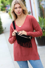 Load image into Gallery viewer, Black Faux Suede Fringe Convertible Fanny/Sling Bag
