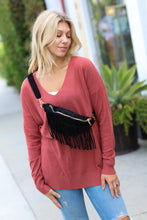 Load image into Gallery viewer, Black Faux Suede Fringe Convertible Fanny/Sling Bag
