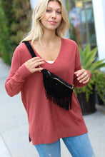 Load image into Gallery viewer, Black Faux Suede Fringe Convertible Fanny/Sling Bag
