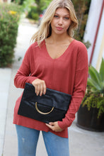 Load image into Gallery viewer, Black Fold Over Gold O-Ring Faux Leather Clutch Bag
