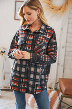 Load image into Gallery viewer, Black &amp; Rust Brushed Plaid Oversize Pocketed Shacket
