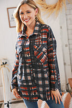 Load image into Gallery viewer, Black &amp; Rust Brushed Plaid Oversize Pocketed Shacket
