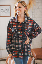 Load image into Gallery viewer, Black &amp; Rust Brushed Plaid Oversize Pocketed Shacket
